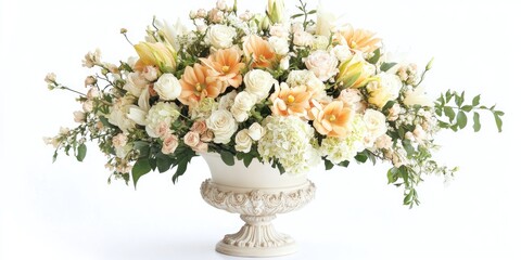 Fototapete - Elegant Floral Arrangement in Classic Vase with Soft Pastel Blooms and Ample White Space for Text Overlay