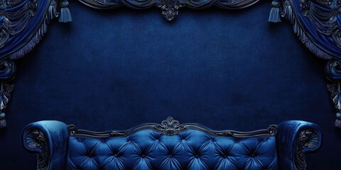 Poster - Elegant Deep Blue Velvet Backdrop with Room for Text and Decorative Elements for Design and Promotional Use