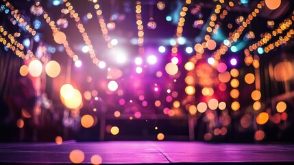 Aufkleber - Sparkling festive stage with blurred glitter bokeh background creating a vibrant atmosphere for celebrations and events