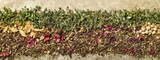 Poster - Dried and Fresh Herbs Arrangement with Empty Space for Text Ideal for Culinary and Herbal Tea Themes