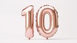 © CryptoCanvas - Rose Gold Inflatable Number 10 Balloon Isolated on White Ideal for Party Decoration Anniversary Sign Celebrations Events and Promotions