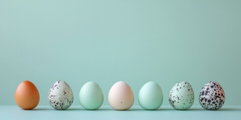 Poster - Elegant decorative eggs arranged on soft mint green background with ample copy space for personalized text or messaging