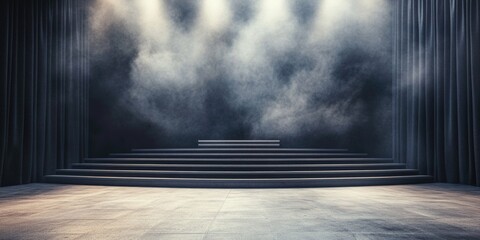 Aufkleber - Elegant empty stage with concrete floor and foggy atmosphere ideal for presentations or dramatic performances with copy space for text