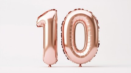 rose gold inflatable number 10 balloon isolated on white ideal for party decoration anniversary sign
