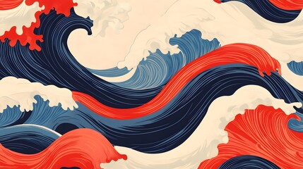 Poster - Abstract wave pattern, bold red and blue swirling design, ideal for backgrounds or creative projects, vibrant and dynamic feel