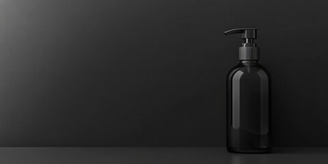 Fototapete - Elegant Black Glass Spray Bottle with Pump and Minimalist Empty Space for Custom Text or Branding Use