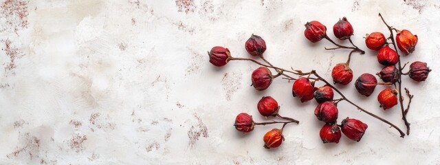 Aufkleber - Dried hawthorn berries composition on a bright minimalistic background with ample copy space for text and design elements.