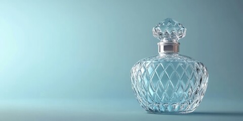 Aufkleber - Elegant crystal perfume bottle on soft blue background with ample space for product branding or text placement