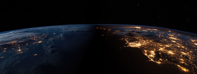 Aufkleber - Earth from Space Showing Day and Night Contrast with Vivid City Lights and Dark Space for Custom Text Area