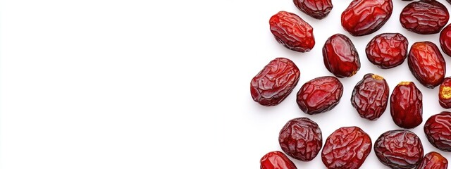 Leinwandbilder - Dried red dates on white background showcasing healthy food concept with ample space for text and creative design elements.
