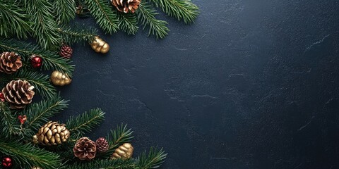 Aufkleber - Elegant Christmas Banner with Pine Cones and Ornaments on Dark Background for Seasonal Greetings and Promotions