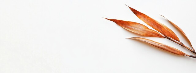 Leinwandbilder - Dried bamboo leaves isolated on a white background ideal for nature-themed design or text placement with ample copy space.