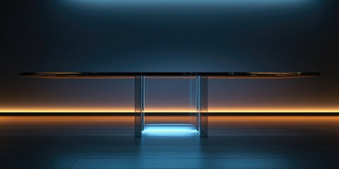 Poster - Sleek Glass Dining Table Illuminated by Soft Ambient Lighting and Inviting Empty Space for Creative Text Addition