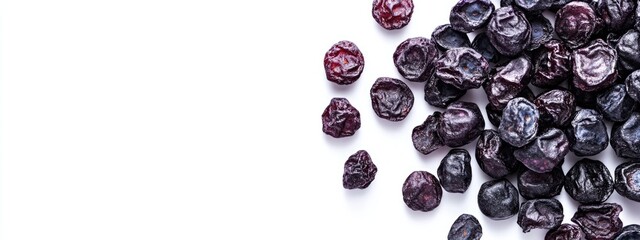 Leinwandbilder - Dried Ripe Blueberries Isolated on White Background with Space for Text and Branding