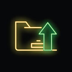 Poster - green arrow pointing up on a yellow neon folder, glowing on a black background