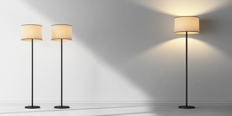 Poster - Elegant floor lamps illuminating a modern bright living space with ample empty area for customizable text or graphic elements