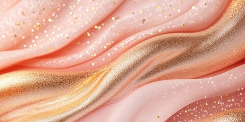 Poster - Chic Coral and Gold Wavy Fabric Background with Glitter and Space for Custom Text