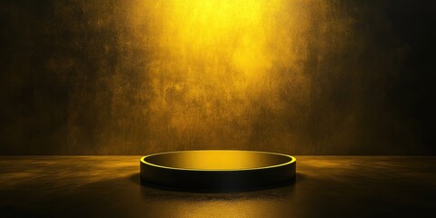 Leinwandbilder - Elegant dark podium display with vibrant yellow light background for text showcasing creative product or event promotions