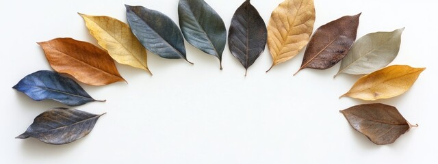 Leinwandbilder - Dried leaves in a circular arrangement on a white background with ample space for text or graphics ideal for seasonal designs