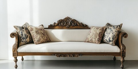 Aufkleber - Sophisticated vintage daybed adorned with decorative embroidered cushions and ample blank space for text placement