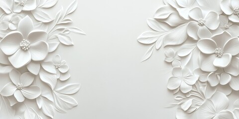 Aufkleber - Elegant White Floral Embossed Background Design with Blank Space for Text or Graphics in a Delicate and Sophisticated Style