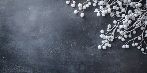 Aufkleber - Winter-themed dining table setup featuring snow accents and empty space for text in a stylish, elegant atmosphere.