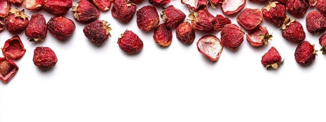 Leinwandbilder - Dried Strawberries on White Background with Empty Space for Text Display and Product Presentation