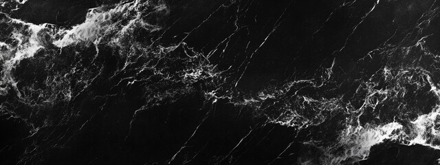 Leinwandbilder - Abstract Black Marble Background with White Wave Patterns for Elegant Design and Copy Space Ideal for Banners and Promotional Materials