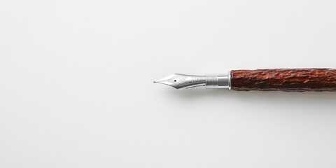 Poster - Elegant fountain pen lying on a clean white desk with ample blank space for text or design elements in a minimalist setting