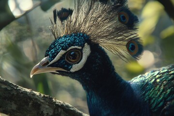 Wall Mural - Peacock Head on Tree Branch