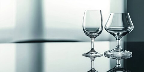 Aufkleber - Sophisticated Glassware Set on Reflective Bar Counter with Empty Space for Custom Text or Branding in Modern Setting