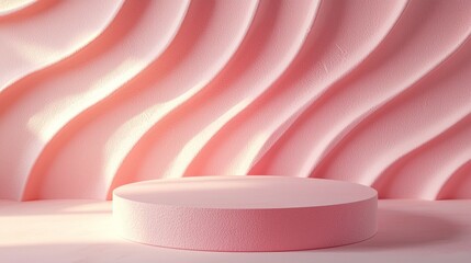 Aufkleber - A delicate pink podium stands poised against a textured wavy backdrop, creating a serene and inviting setting for product presentations. The gentle curves invite creativity and elegance