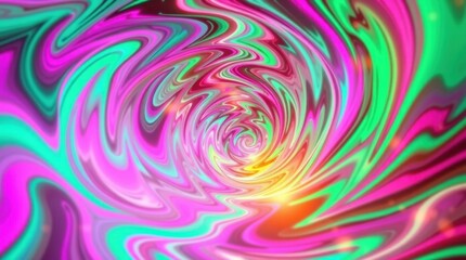 Poster - Swirling colors create a mesmerizing vortex of pink, green, and yellow hues in an abstract artistic display