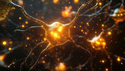 Poster - A digital art representation of glowing golden particles forming intricate connections