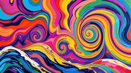 Poster - Vibrant swirls and colorful waves create a mesmerizing abstract landscape full of energy and movement