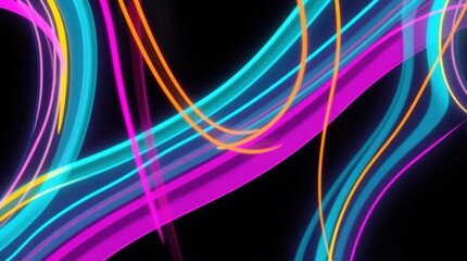 Leinwandbilder - Vibrant abstract lines dance on a dark backdrop creating an ethereal flow of colors and energy in a captivating visual experience