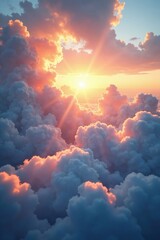 Wall Mural - clouds with fine filaments and radial composition in the morning, delicate, hazy, soft