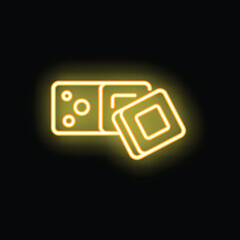 Poster - Yellow neon sign illustrating microchips, evoking technology, computing power, and innovation, against a dark background