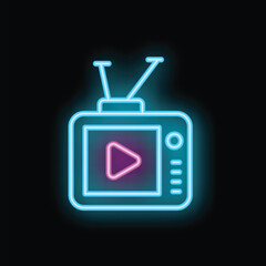 Poster - Glowing neon sign of a retro television set with a bright play button, evoking nostalgia for classic entertainment