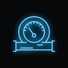 Poster - Neon blue gauge measuring pressure in pipeline icon illustration on black background