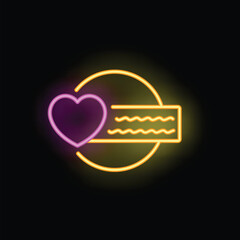 Poster - Bright neon icon of a heart over a text message bubble, shining on a black background