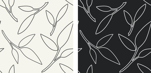 Wall Mural - seamless line art floral patterns with leaves. vector black and white floral prints