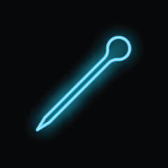Poster - Neon blue push pin shining on black background