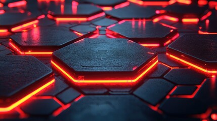Poster - Illuminated Hexagonal Grid Surface Abstract Design