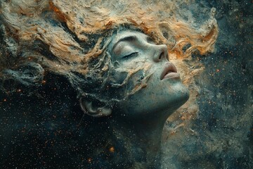 Poster - Cosmic Vortex of Swirling Stars Emanating Ethereal Energy in Abstract Portrait Concept