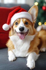 Poster - Brown Dog Wearing Santa Hat