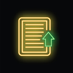 Poster - neon sign representing a green arrow pointing up on a document icon, on a black background