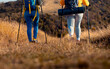 © Zoran Zeremski - Rear view of two woman hiking at top of the hill at meadow.