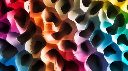 Poster - An abstract background with vibrant geometric shapes in various colors, creating a dynamic and playful pattern with depth and shadow