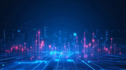 Aufkleber - An abstract financial graph with glowing data points and smooth lines, set against a dark gradient background, conveying a modern and high-tech feel